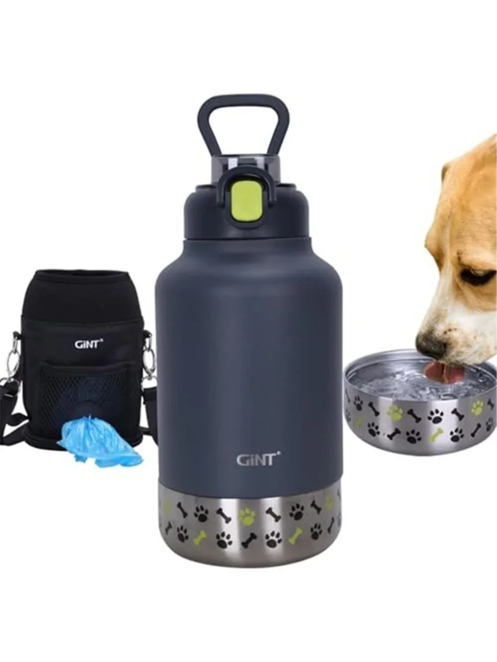 37oz / 1.1L Insulated Dog Water Bottle with Carrying Case, Dark Gray